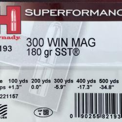 300 Win.Mag. Hornady 12 cartouches 180 gr SST