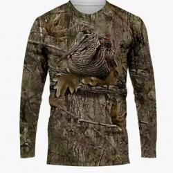 T-shirt Chasse 3D Manche Longue Motif et taille au Choix
