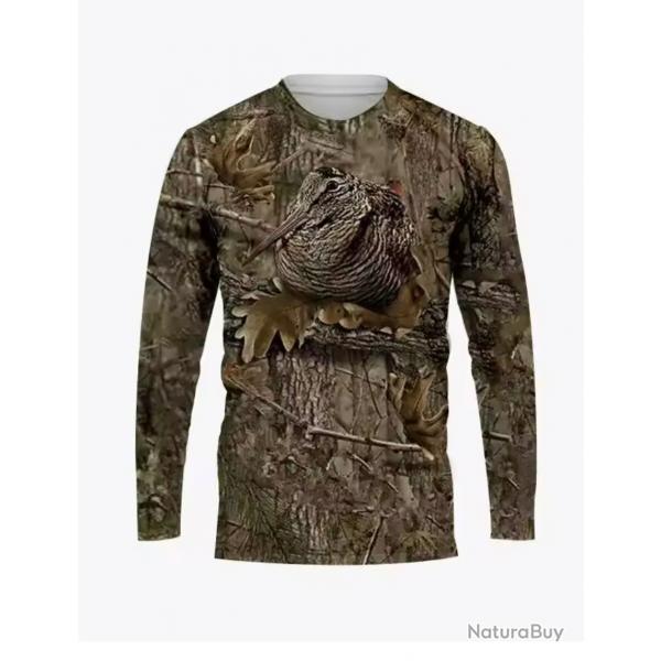 T-shirt Chasse 3D Manche Longue Motif et taille au Choix