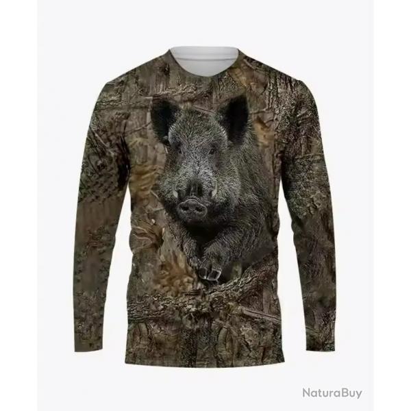 ENCHERE T-shirt Chasse 3D Manche Longue Motif et taille au Choix