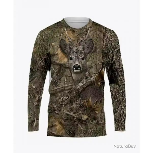 TOP ENCHERE T-shirt Chasse 3D Manche Longue Motif et taille au Choix