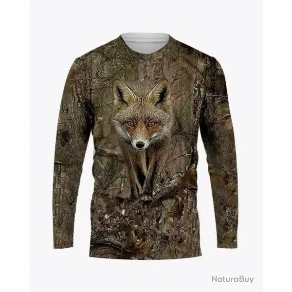 SUPER ENCHERE T-shirt Chasse 3D Manche Longue Motif et taille au Choix