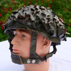 casque français modèle F1 complet avec filet salade + liner + bande caoutchouc