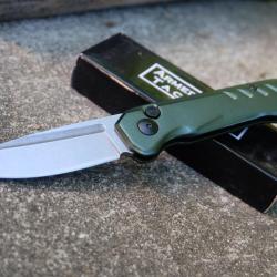 Couteau Automatique Lame Acier 440 Manche Aluminium Green Button Lock Clip Tactical Urban