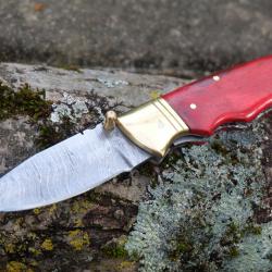 Beau Couteau Damas Lame 128 Couches Manche Bois Rubis Fabrication Artisanale Linerlock 001