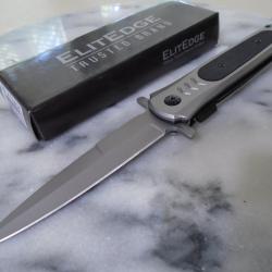Couteau Semi Automatique A/O ElitEdge Lame Spear Point Acier 420C Manche Acier/G10 Liner Lock Clip