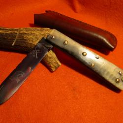 COUTEAU ARTISANAL forgé l'ATELIER DE L'OURS NOIR AON WABO chasse camping rando  pliant bélier