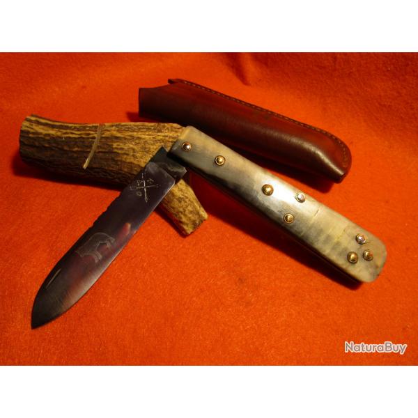 COUTEAU ARTISANAL forg l'ATELIER DE L'OURS NOIR AON WABO chasse camping rando  pliant blier