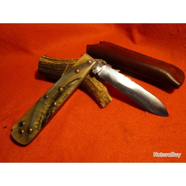 COUTEAU ARTISANAL forg l'ATELIER DE L'OURS NOIR AON WABO chasse camping rando  pliant blier