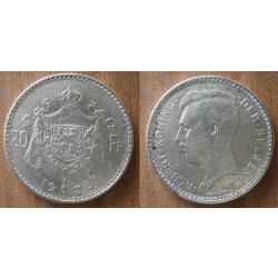 Belgique 20 Francs 1934 Argent Piece Francs