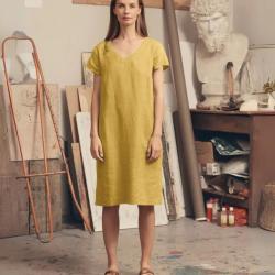 Robe en lin élégante et fluide pour femme 2XL jaune soleil