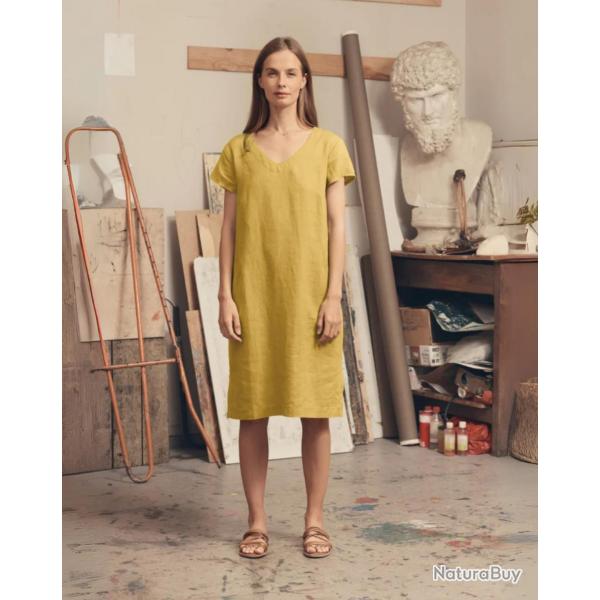 Robe en lin lgante et fluide pour femme 2XL jaune soleil