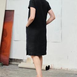 Robe en lin élégante et fluide pour femme noir  M (médium)