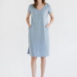 Robe en lin élégante et fluide pour femme M (médium) bleu smoke