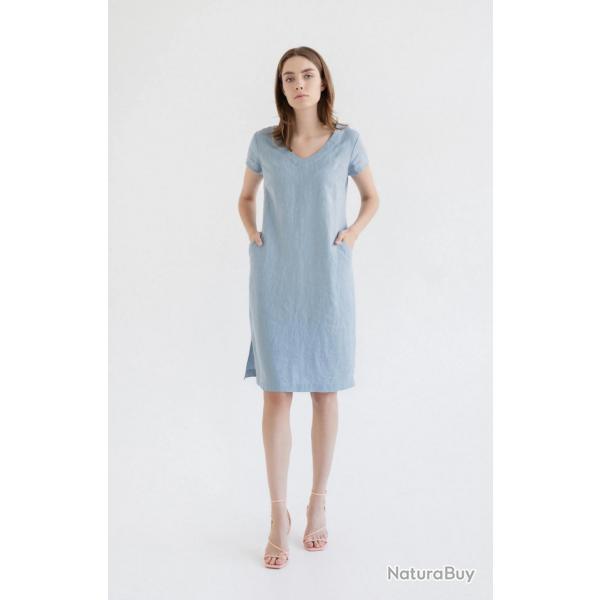 Robe en lin lgante et fluide pour femme M (mdium) bleu smoke