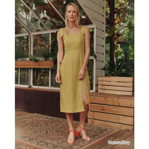 Robe longue dos nu  smocks en lin pour femme M (mdium) jaune soleil