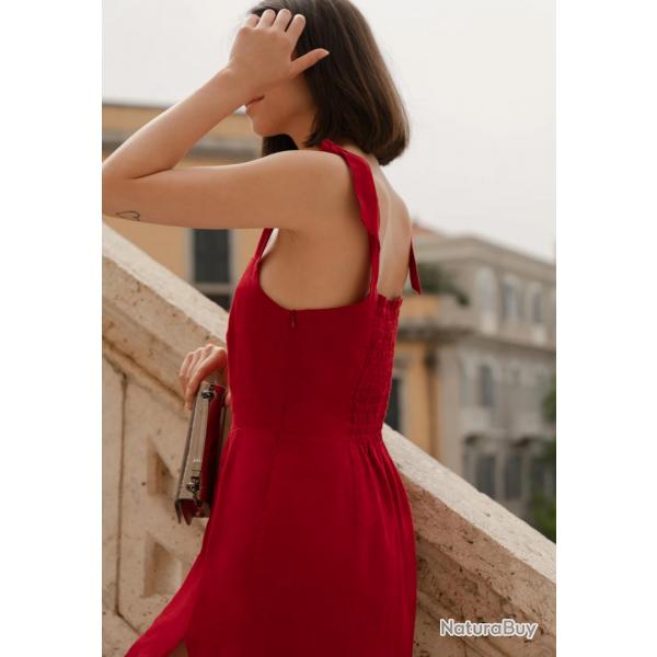 Robe longue dos nu  smocks en lin pour femme XL (extra large) rouge profond