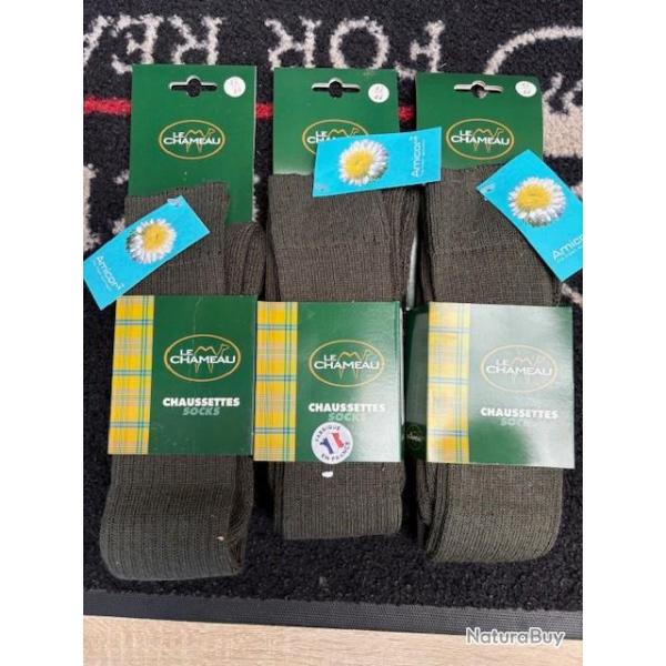 magnifique lot de trois paires de chaussette LE CHAMEAU neuve dstockage chasse enchre