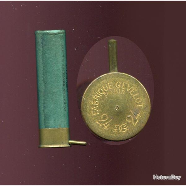 Cal. 24  broche - marquage au culot  : FABRIQUE GEVELOT PARIS 24 GG 24 -  tube carton vert 60 mm