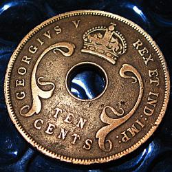 Afrique (east africa) piece  10 ten cents de 1922 Georgius V TTB