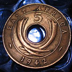 Afrique (east africa) piece 5 cents de 1942 Georgius V TTB
