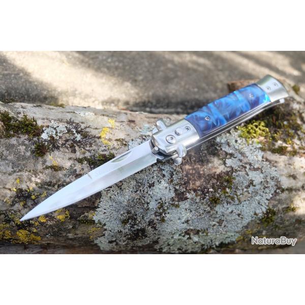 Stiletto Couteau Automatique Mafia Parrain Lame Acier 440C Manche ABS Atlantide Double Scurit Clip