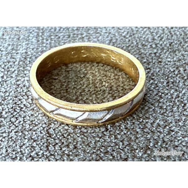 Anneau or jaune & blanc 18 carats - taille 57 - bague - alliance