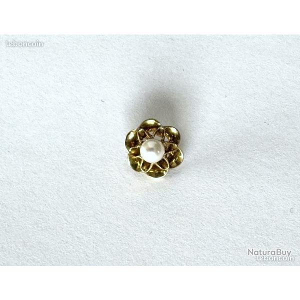Pendentif ancien en or massif 18 carats - fleur avec perle - anneau invisible - Art dco