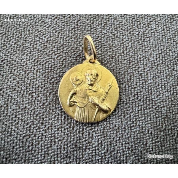 Pendentif or massif 18 carats - Saint Antoine de Padoue - Mdaille religieuse
