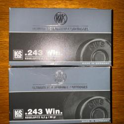 Lot de 2 boîtes balles en calibre 243 Winchester RWS  KS