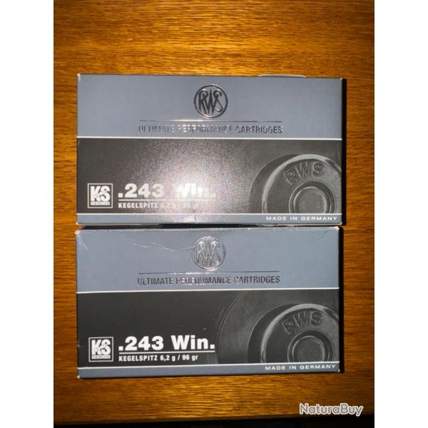 Lot de 2 botes balles en calibre 243 Winchester RWS  KS