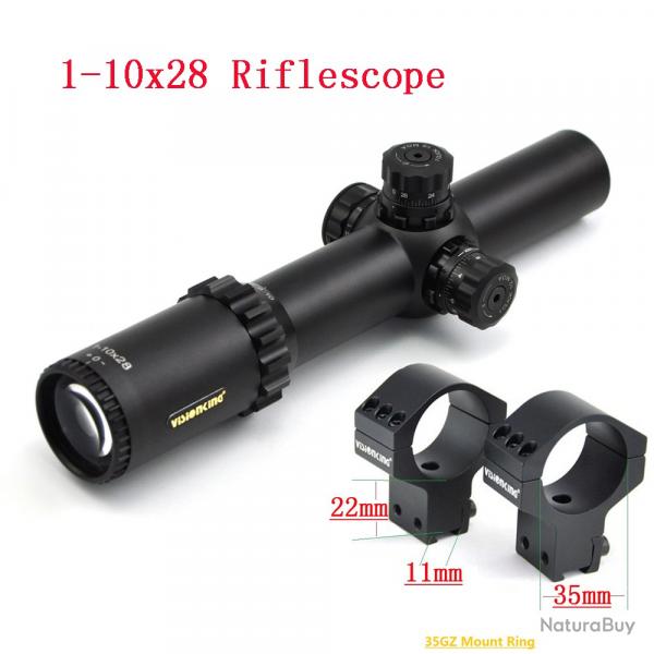 Visionking lunette de vise illumine 1-10x28T Riflscope with 11mm Rings LIVRAISON GRATUITE