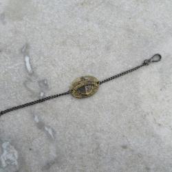 VINTAGE - Ancienne chaîne de montre à gousset en métal argenté avec médaille gravé-FRANCE(Début XXé)