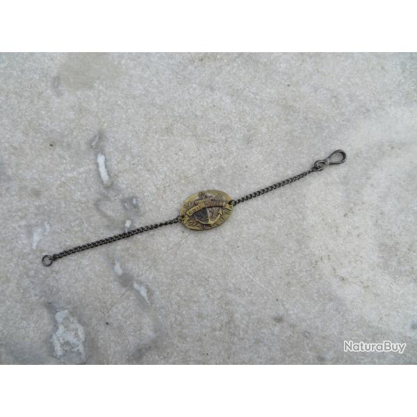 VINTAGE - Ancienne chane de montre  gousset en mtal argent avec mdaille grav-FRANCE(Dbut XX)