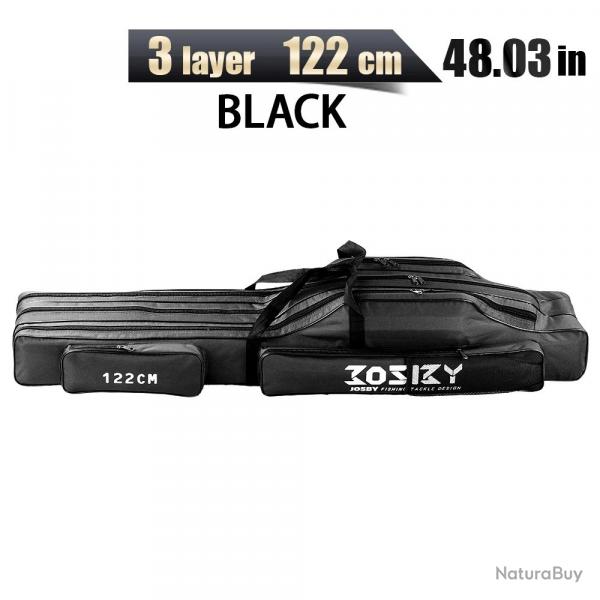 Fourreau Sac Porte Cannes  Pche Trois Cannes Noir 122cm Avec Poches De Rangement
