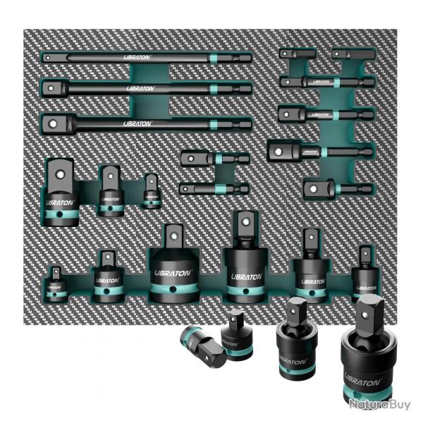 daptateurs et rducteurs de douilles  percussion 1/4" 3/8" 1/2", comprend des rducteurs, des joint