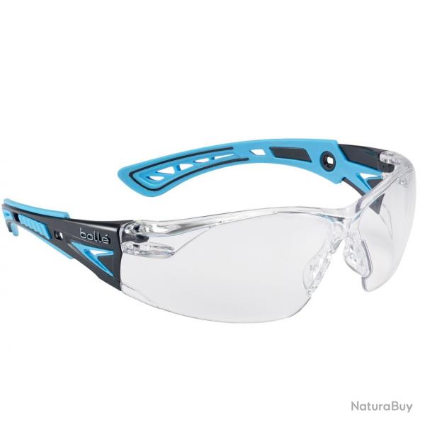 LUNETTES BOLLE RUSH+ INCOLORE PLATINIUM BRANCHES BLEUES