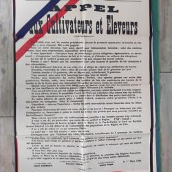 Affiche Appel aux cultivateurs et éleveurs 1944