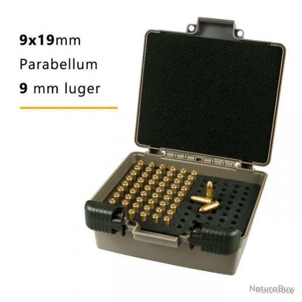 BOITE  MUNITIONS 99 EMPLACEMENTS 9X19mm - LIVRAISON GRATUITE - KAKI