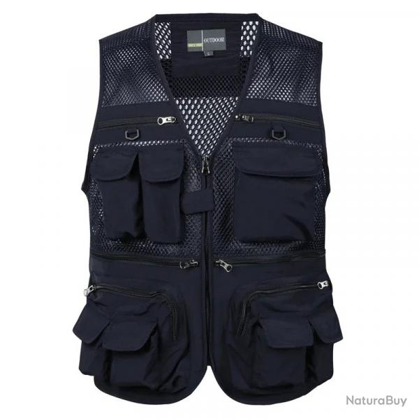 Veste De Pche En Plein Air Pour Homme, Fermeture clair, Document Solide L/Xl/2XL/3XL/4XL/5XL Bleu