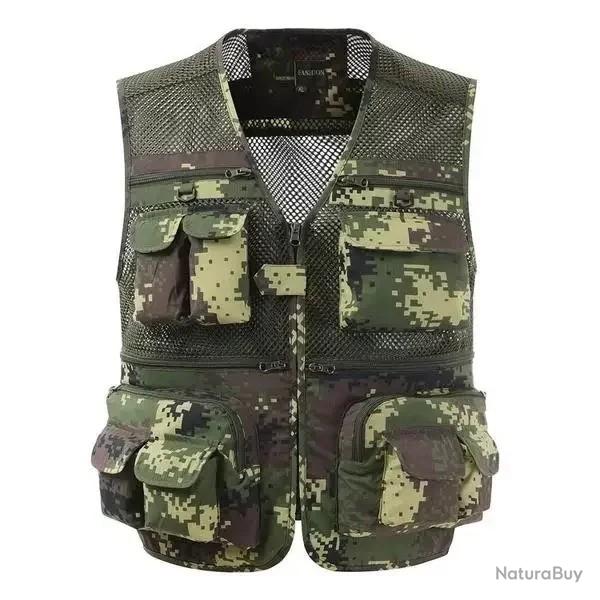 Veste De Pche En Plein Air Pour Homme, Fermeture clair, Document Solide L/Xl/2XL/3XL/4XL/5XL Camo