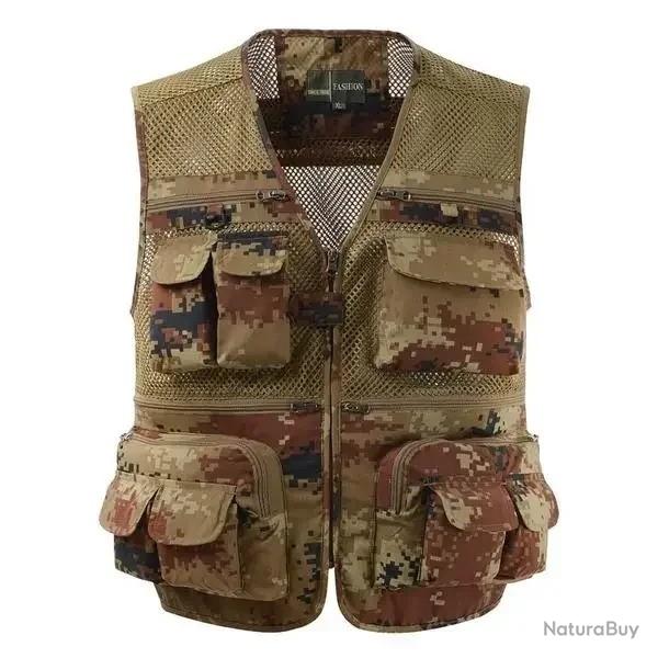 Veste De Pche En Plein Air Pour Homme, Fermeture clair, Document Solide L/Xl/2XL/3XL/4XL/5XL Camo2