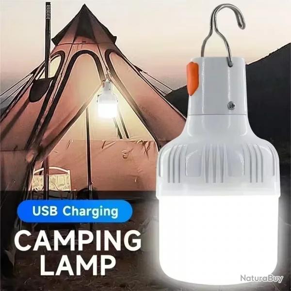 LAMPE 60W BLANCHE LED A SUSPENSION TENTE CAMPING SURVIE SECOURS USB RECHARGEABLE NEUVE