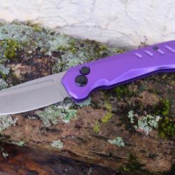 Couteau Automatique Lame Acier 440 Manche Aluminium Purple Button Lock Clip Tactical Urban
