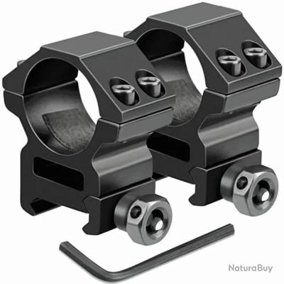 Support D'anneau 30mm Avec Rail 20mm Pour Viseur Laser/flash - Montage Sur Fusil, Couleur Noire, Inclut Clé
