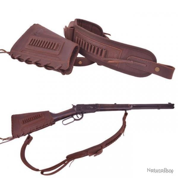BUSC CARTOUCHIRE + BRETELLE POUR CALIBRE 22lr 17HMR - MARRON - LIVRAISON GRATUITE