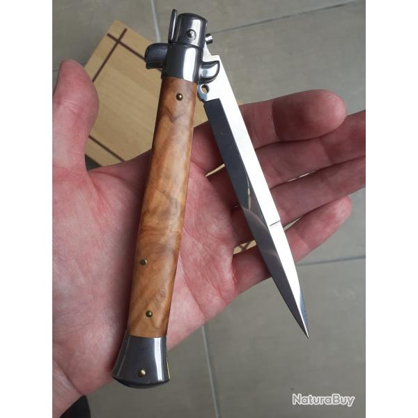 Couteau automatique italien cran d'arrt stiletto franck beltrame bois d'olivier