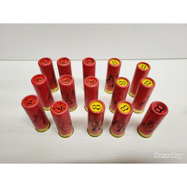Lot de 15 cartouches Franaise en carton calibre 12 plomb de 7 et de 8