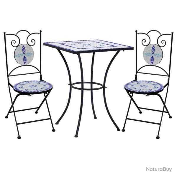 Mobilier de bistro 3 pcs mosaque Carreau cramique Bleu Blanc