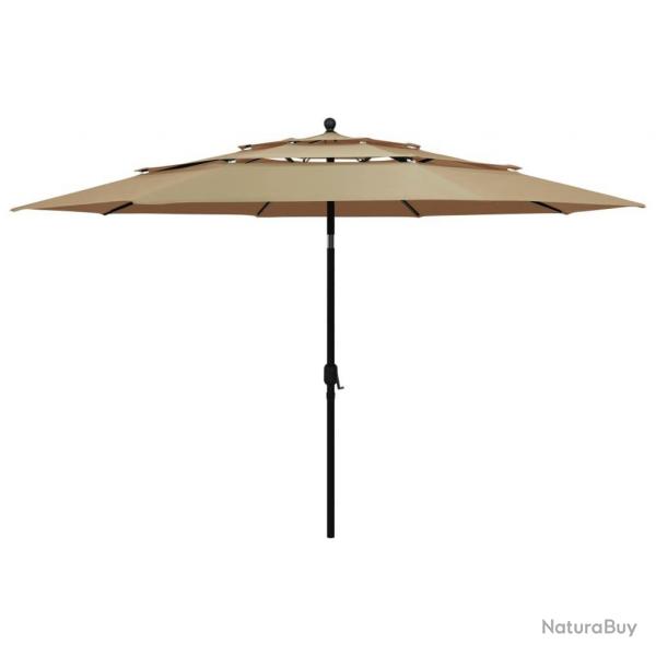 Parasol de jardin  3 niveaux avec mt en aluminium taupe 3,5 m